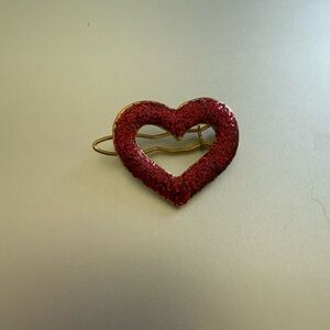 Red and Gold Heart Hair Clip with Glitter Finish